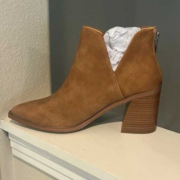 FISACE Womens Pointed Toe Stacked Mid Heel Ankle Boots V Cut Back Zipper Size 11 - Picture 3 of 9